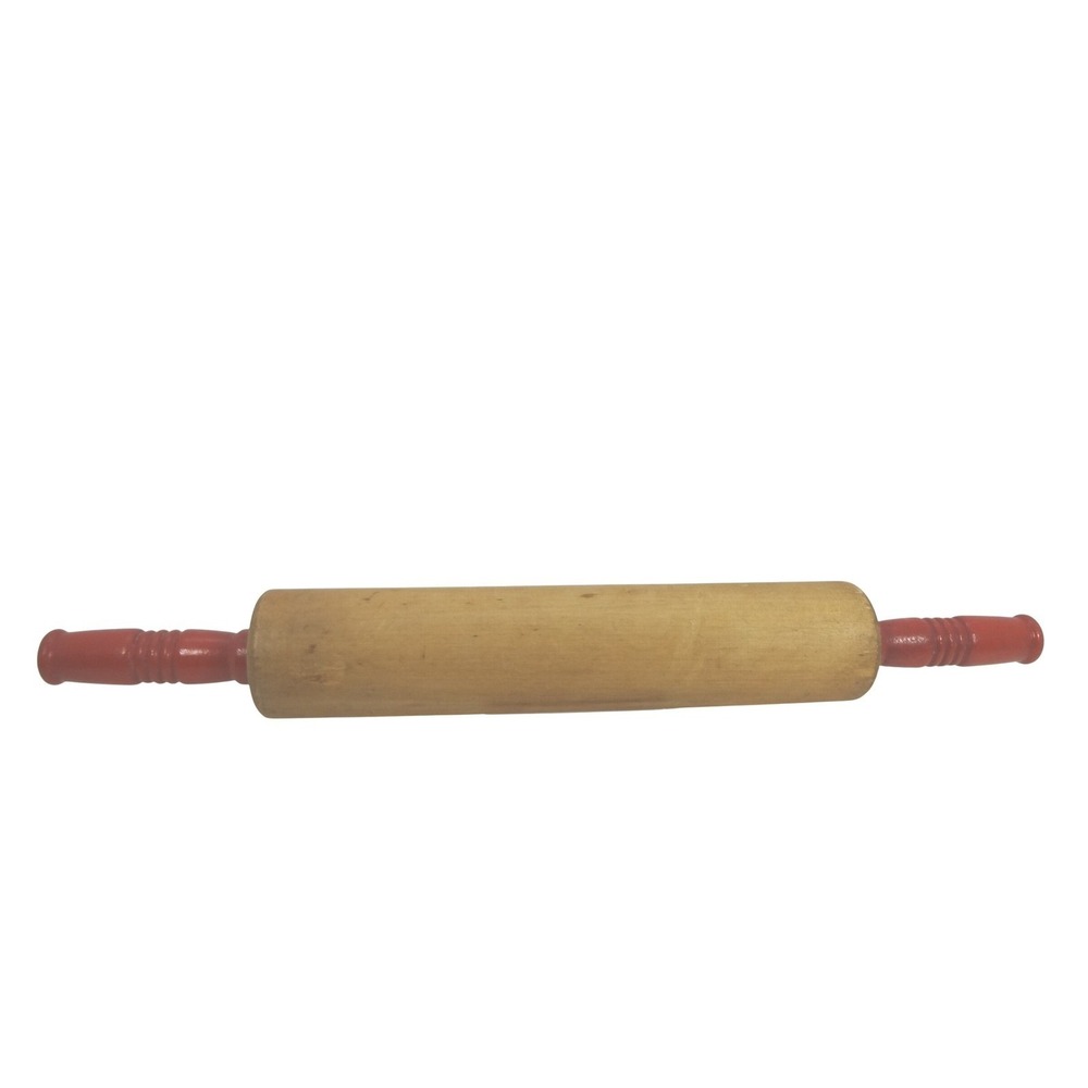 Vintage Wooden Rolling Pin with Red‎ Painted Handles Farmhouse Kitchen Decor